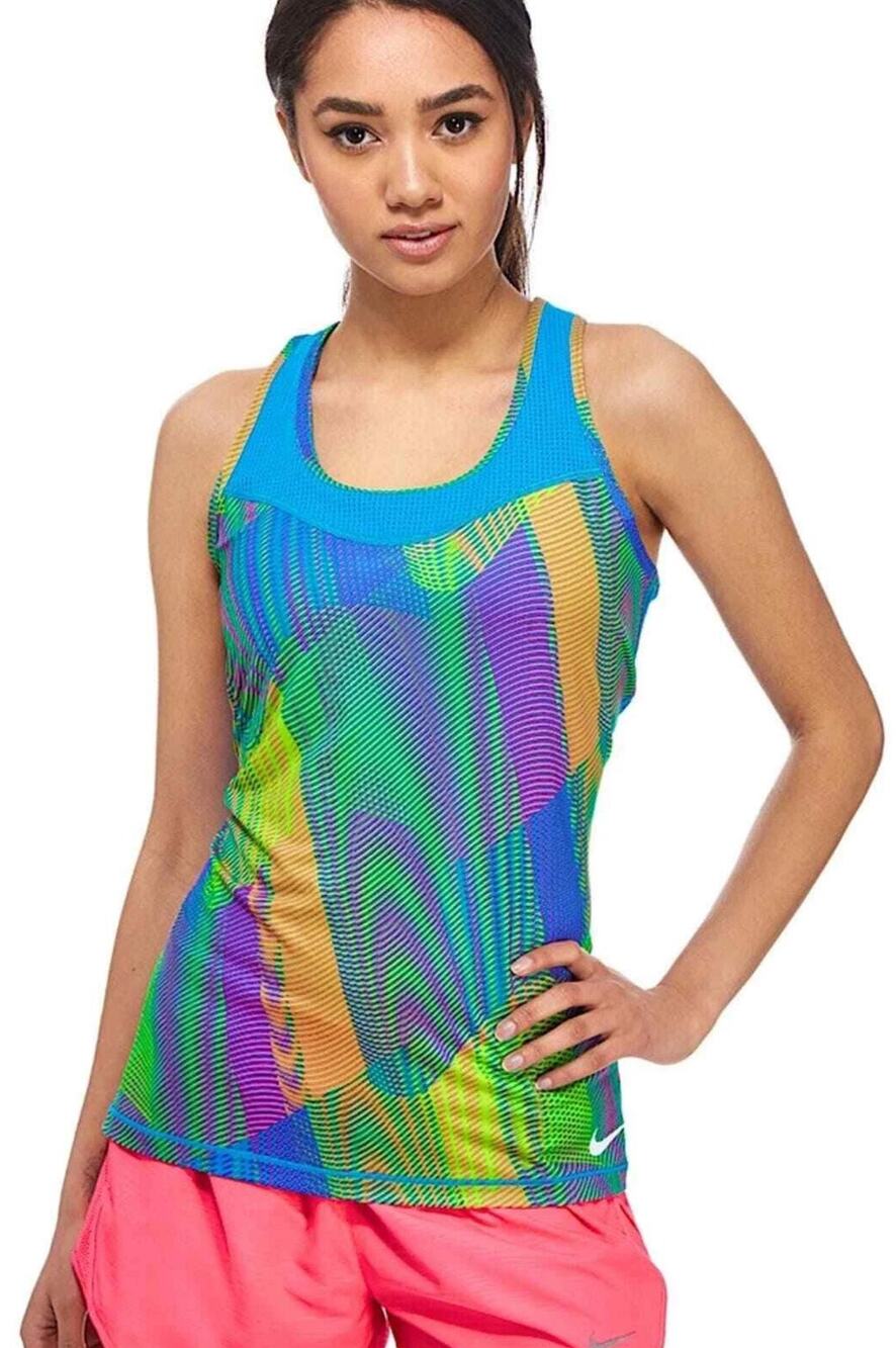 Nike Pro Hypercool Frequency Tank‎ Medium Rainbow Blue Mesh Run Top Workout